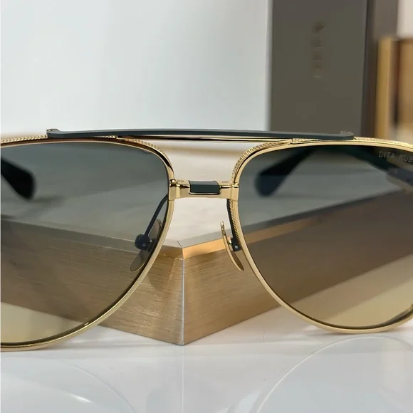 DITA Gold Aviator Sunglasses with Gradient Lenses